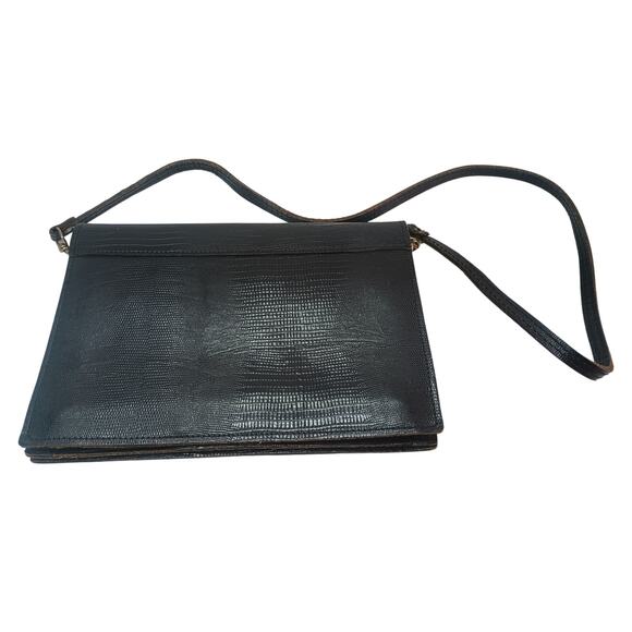 VINTAGE HALA NAVY LEATHER SNAKESKIN PRINT FLAP RETRO PURSE - Picture 1 of 11